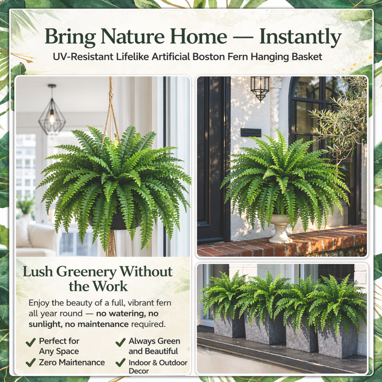 UV-Resistant Lifelike Artificial Boston Fern