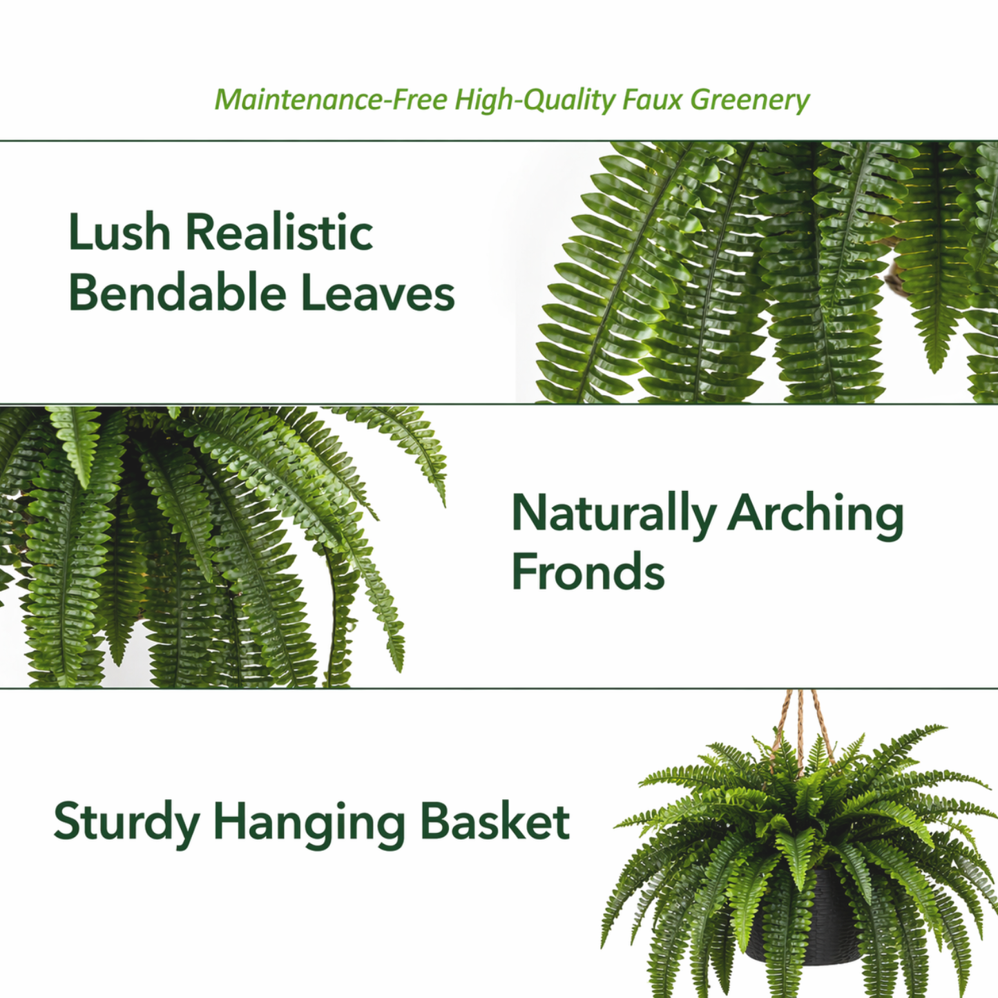 UV-Resistant Lifelike Artificial Boston Fern