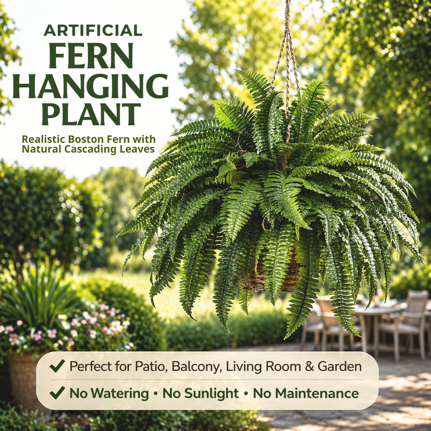 UV-Resistant Lifelike Artificial Boston Fern